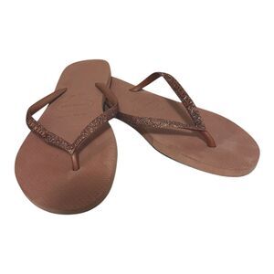 Havaianas Women’s Flip Flops Slim Sparkle II Crocus Rose Blush Flats 11-12